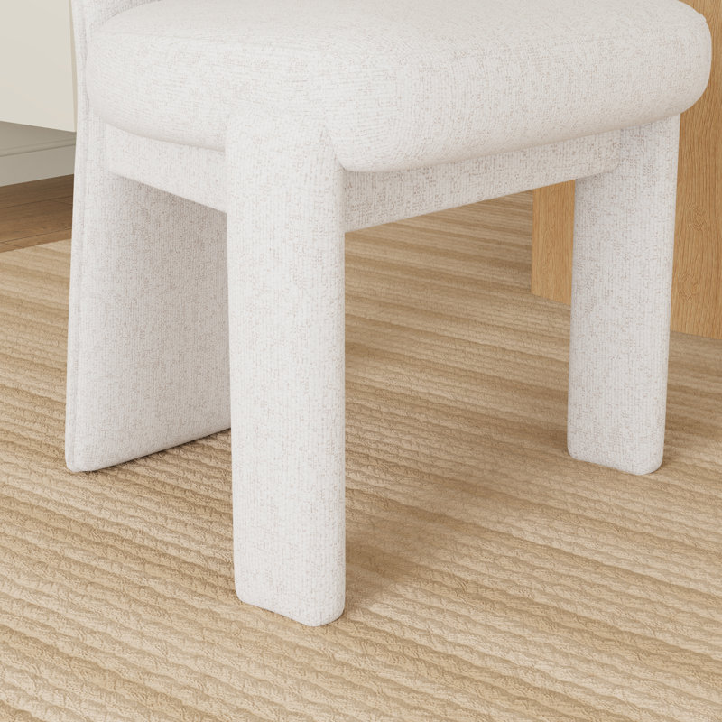 Upholstered Side Dining Chairs – Curved Backrest & Wood Frame (Set Of 2), Beige
