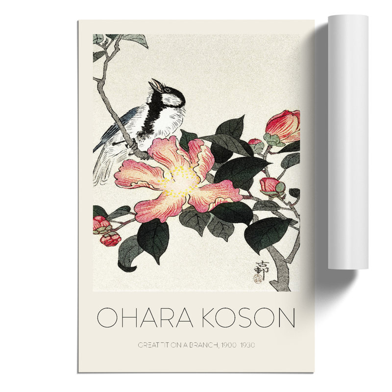 Great Tit on a Branch Print by Ohara Koson - Frameless Print, 30cm H x 21cm W x 0.1cm D