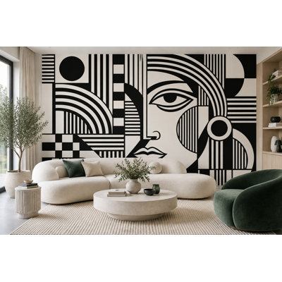 Papier peint géométrique monochrome à motif mural