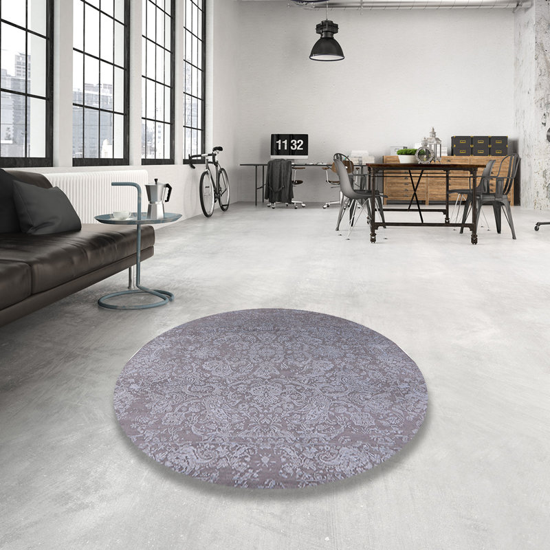 Tapis gris à motif floral Hulett, Rond 8 pi