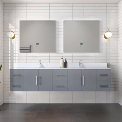 84" W X 22" D Double Basin Bathroom Vanity, White Quartz Top