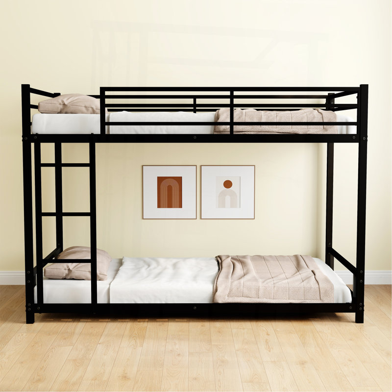 Metal Twin Over Twin Bunk Bed/ Heavy-Duty Sturdy Metal/ Noise Reduced/ Safety Guardrail/No Box Spring Needed,Black