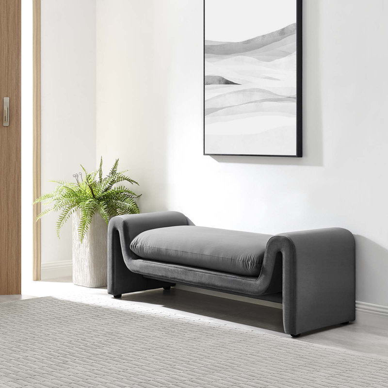 Waverly Gray Velvet 60" Upholstered Bench