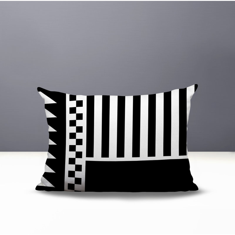 Oreiller rectangulaire réversible intérieur / extérieur Kaleido, Rectangulaire H 14 po x l 20 po, Noir