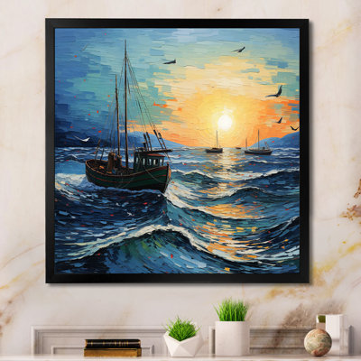 Vangogh Seascape With Fishing III - Vangogh Canvas Wall Art