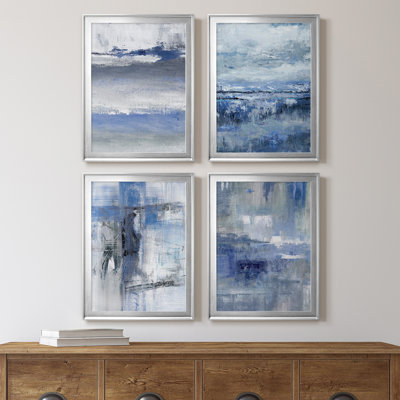 «Soft Solace Indigo», ensemble de 4 reproductions d'art sur toile