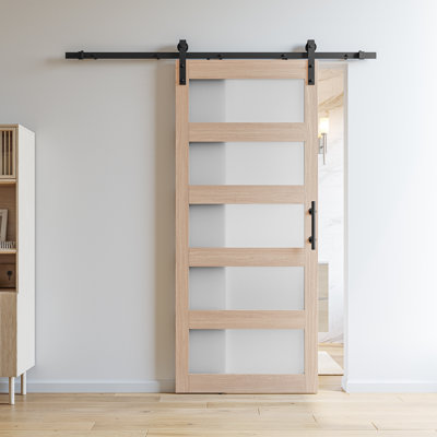 84'' Frosted Glass Barn Door with Installation Hardware Kit