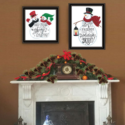 Trendy Decor 4U 2 Piece Vignette Good Friends Snowman Black Framed Wall Art For Living Room, Bedroom Wall Art Print For Home Decor By Deb Strain