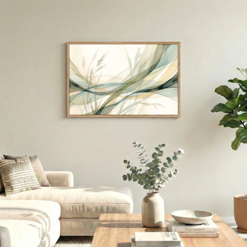 Ensemble de 1 tableau abstrait sur toile « Vagues », 32"H x 48"W, Natural