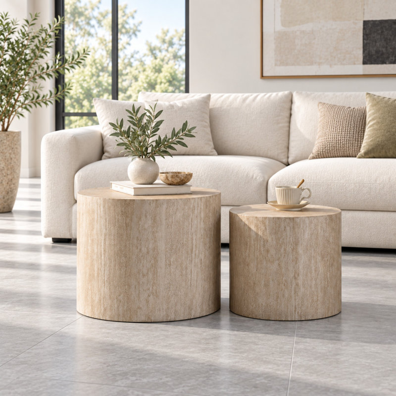 Tables d'appoint rondes en bois, Natural