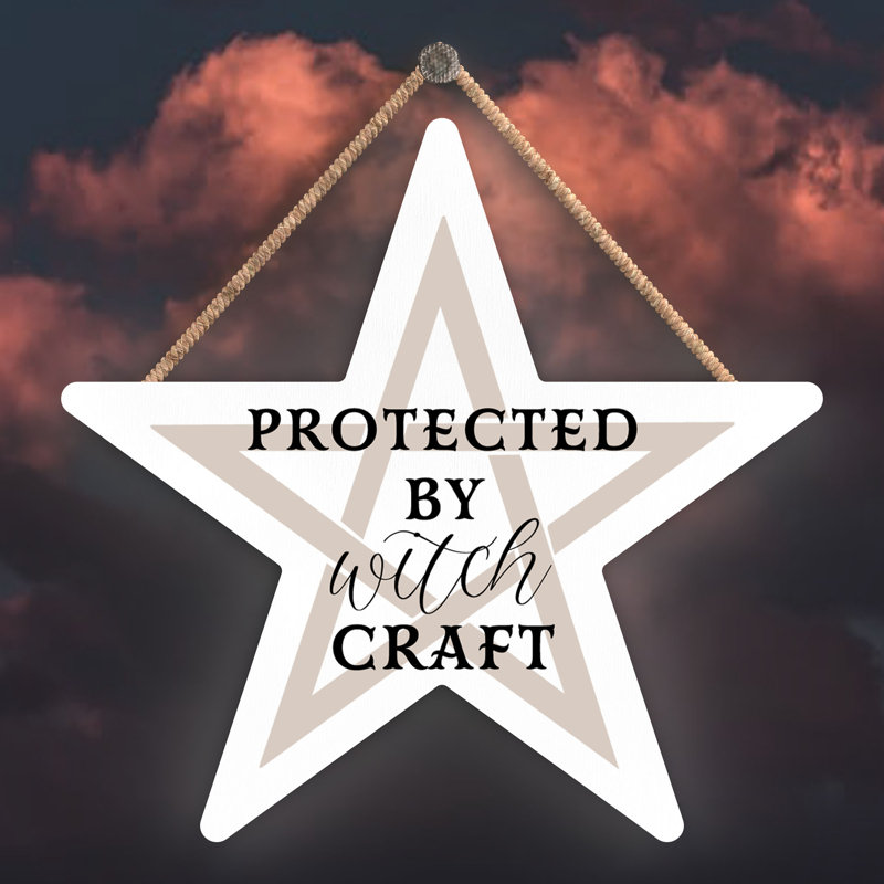 Protected by Witchcraft Wooden Star Plaque, White