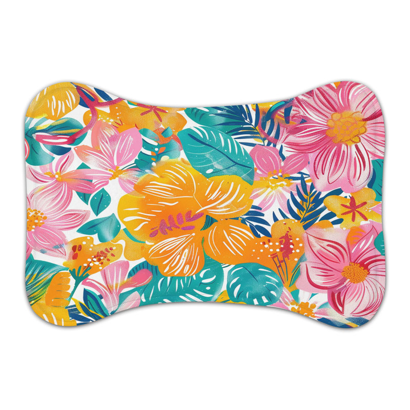 Watercolor Fall Blooms - Bone Shape Feeding Mat