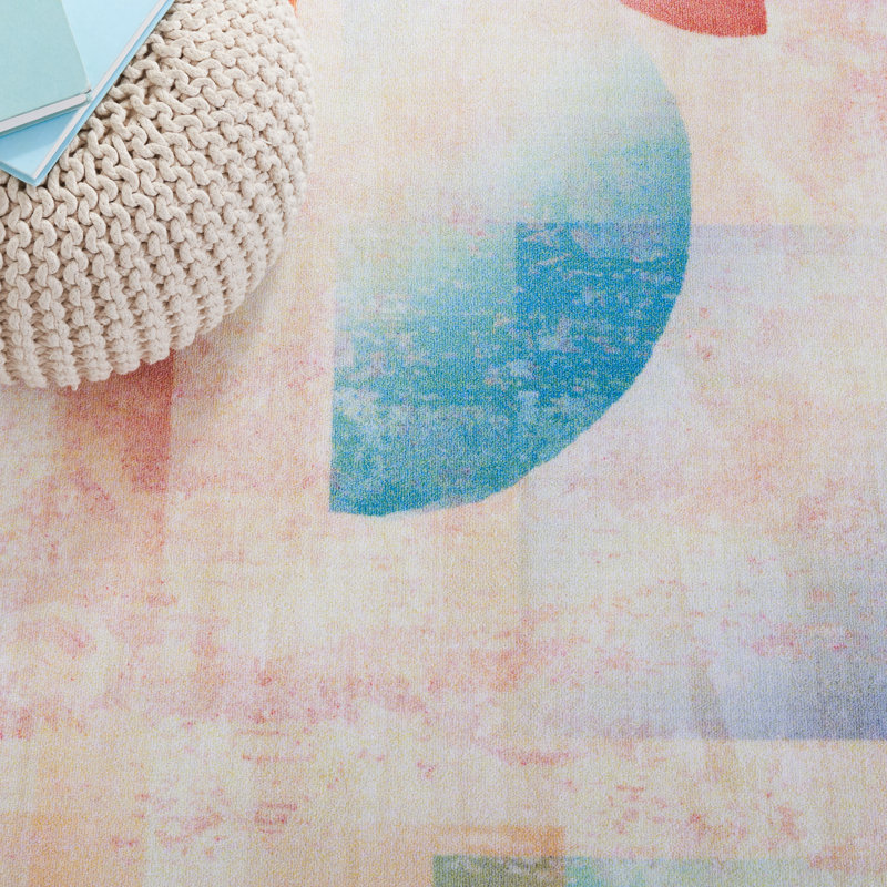 Tapis Paint Paint 189 en rose / bleu, Carré 6 pi 7 po