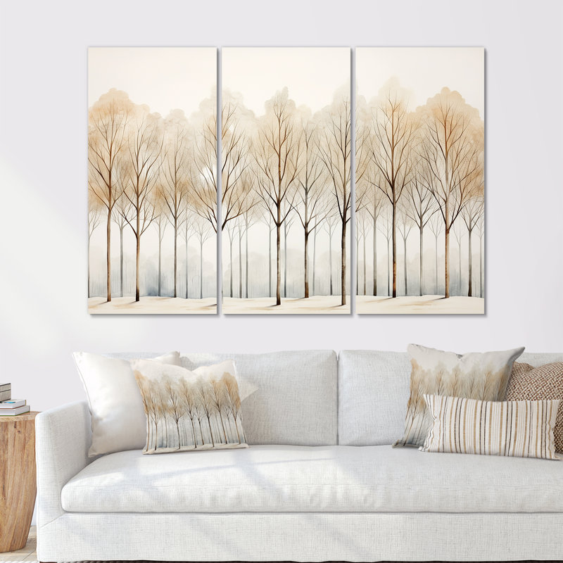 Forêt, arbres, minimalisme, ensemble d'art mural, H 28 po x l 36 po x P 1 po, Toile tendue