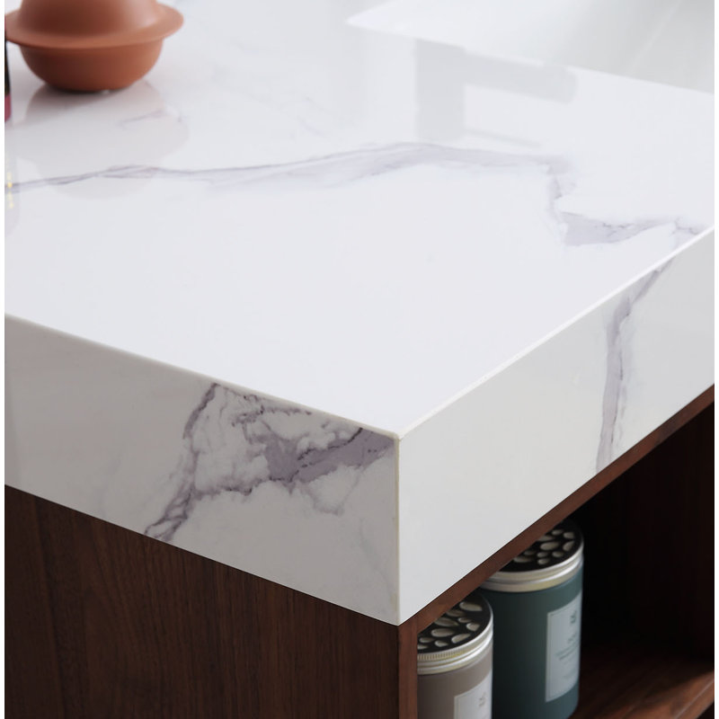Meuble-lavabo en bois naturel 60 po avec plateau en quartz Noam