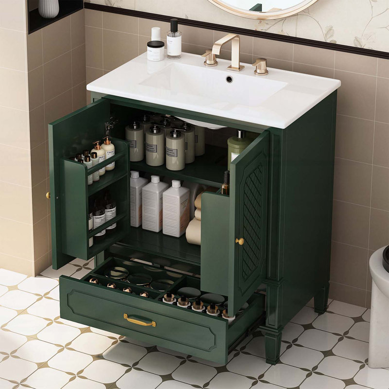 Meuble-lavabo de style rétro 30 po avec lavabo, Vert
