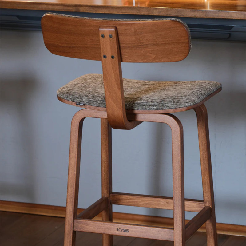 Tee Upholstered Stool with Solid Wood Frame, Gray/Light Walnut Frame
