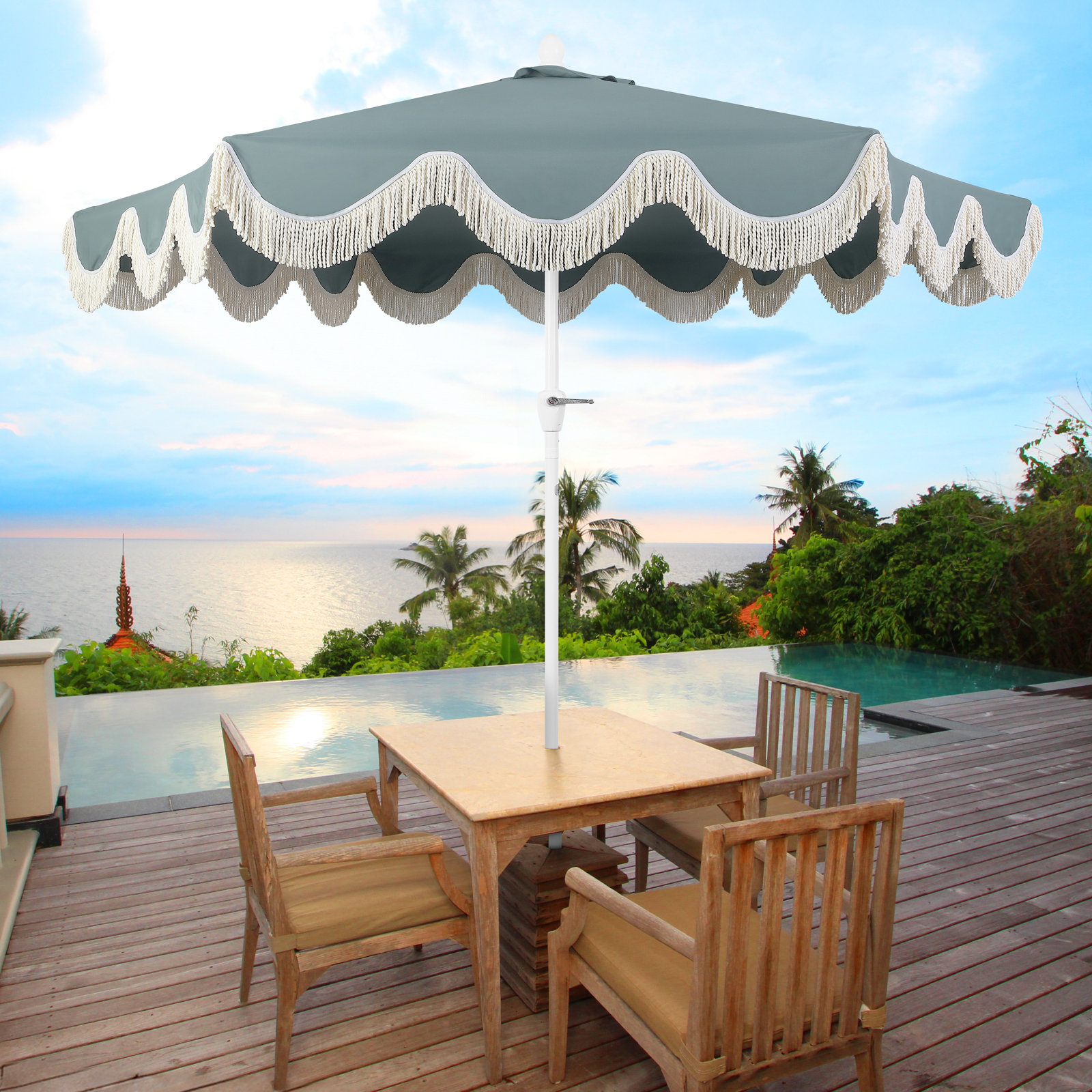 Teretha 9' Market Umbrella, Green, White