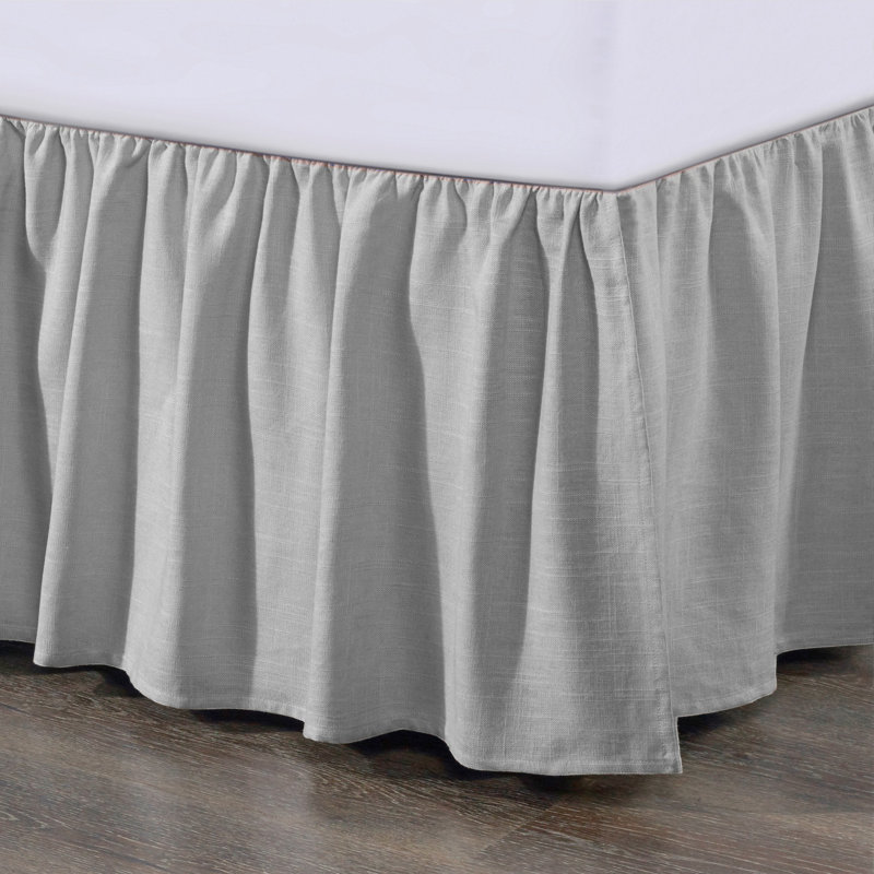 Lily Washed Linen Ruffled Romantic Farmhouse 18 inch Bed Skirt, Queen, Gray