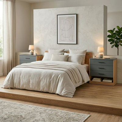 Boras Set of 2 Small Dressers, Minimalist Modern Style, High Capacity Bedroom Storage Furniture, Natural Oak and Gray