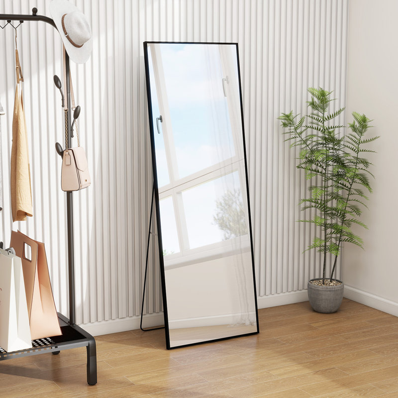 Full Length Mirror Full Body Floor Mirror Standing Hanging Or Leaning Wall Mirror Bedroom Cloakroom in, 64" x 21", Black
