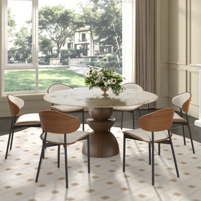 Ensemble de 7 tables de salle à manger modernes en pierre frittée moderne avec chaises de cuisine rembourrées confortables pour 6