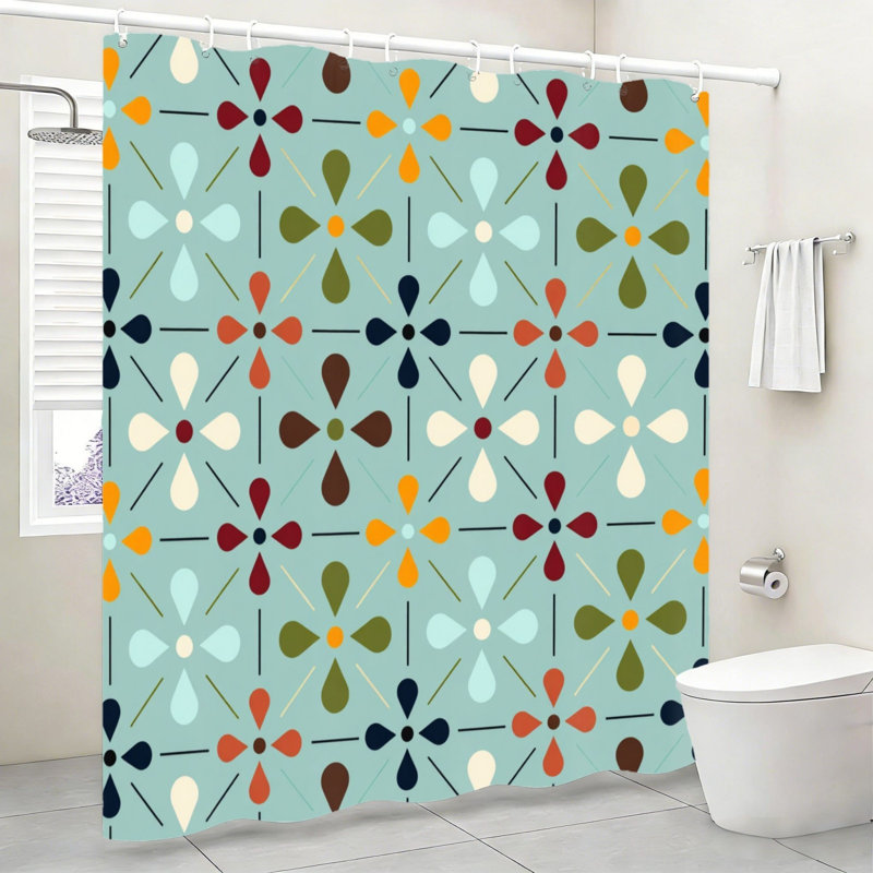 Rideau de douche rétro géométrique à motifs floraux turquoise, décoration moderne pour salle de bain, 183 cm x 183 cm