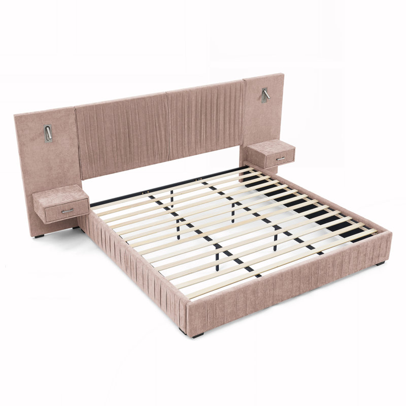 Queen Size Upholstered Bed Frame, Pink, Queen