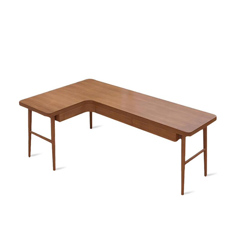 Bureau d'écriture en L en noyer massif avec tiroirs, H 29,53 po x l 70,87 po x P 55,12 po