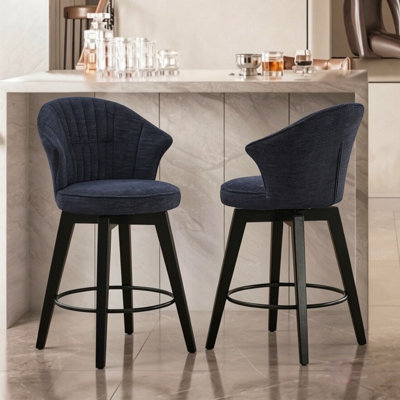 Ensemble de 2 tabourets de bar réglables à hauteur de comptoir de 25 po, 2 chaises en îlot de cuisine en chenille avec pieds en bois massif et pieds réglables pour la salle à manger