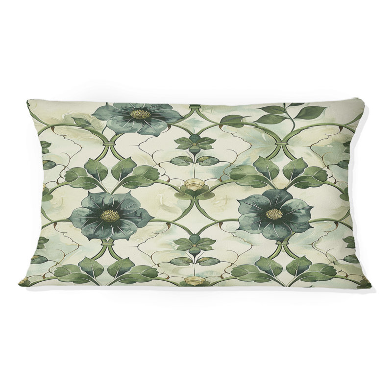 Coussin lombaire vert floral beige et vert I