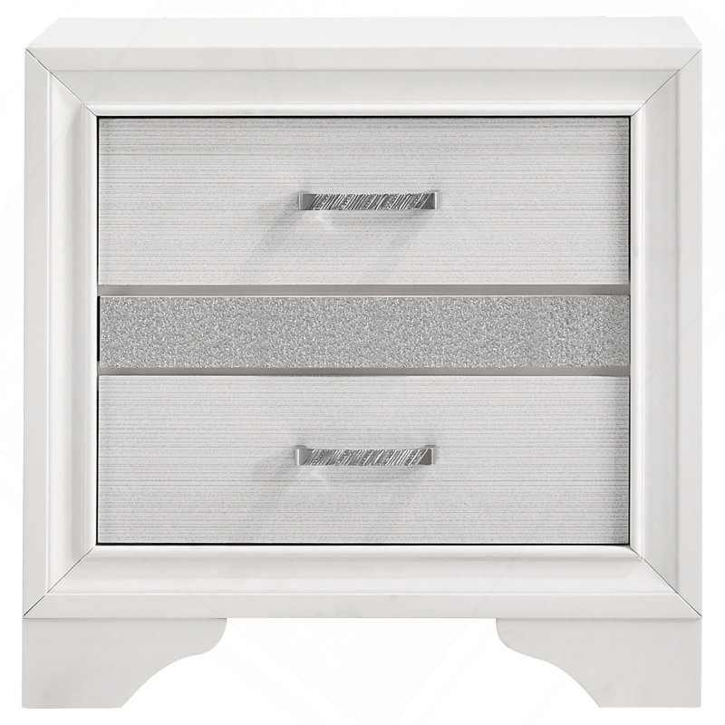 Table de chevet blanche à 2 tiroirs avec plateau à bijoux caché, Blanc