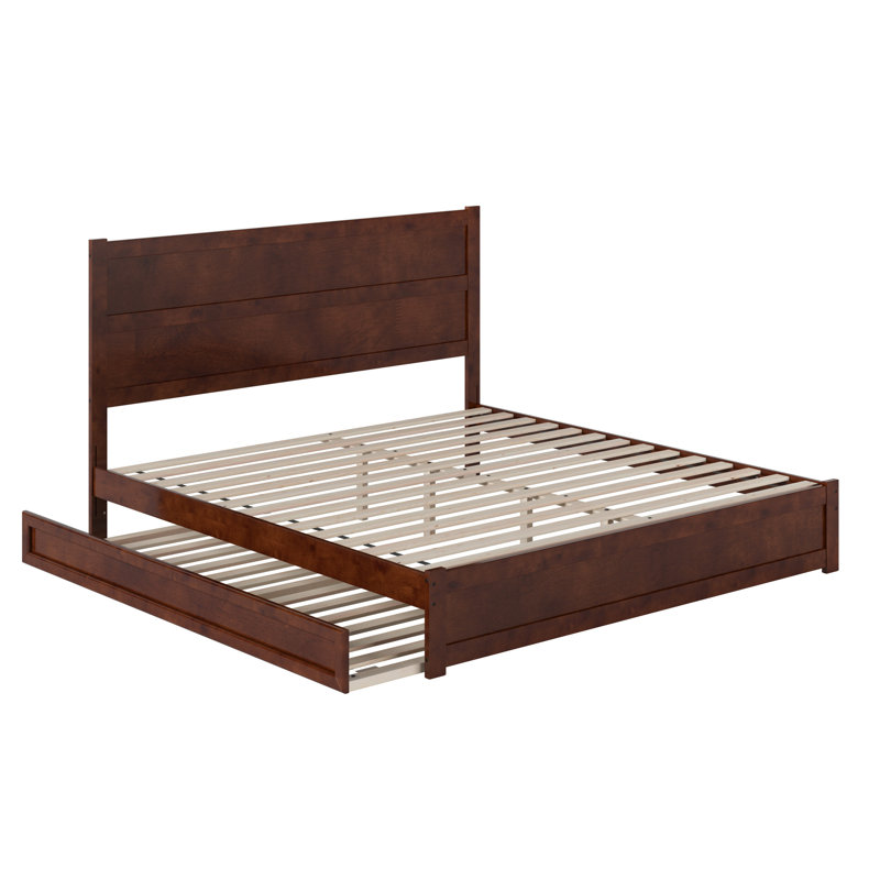 Lit plateforme en bois avec pied de lit et gigogne Aveline, Très grand lit, Noyer