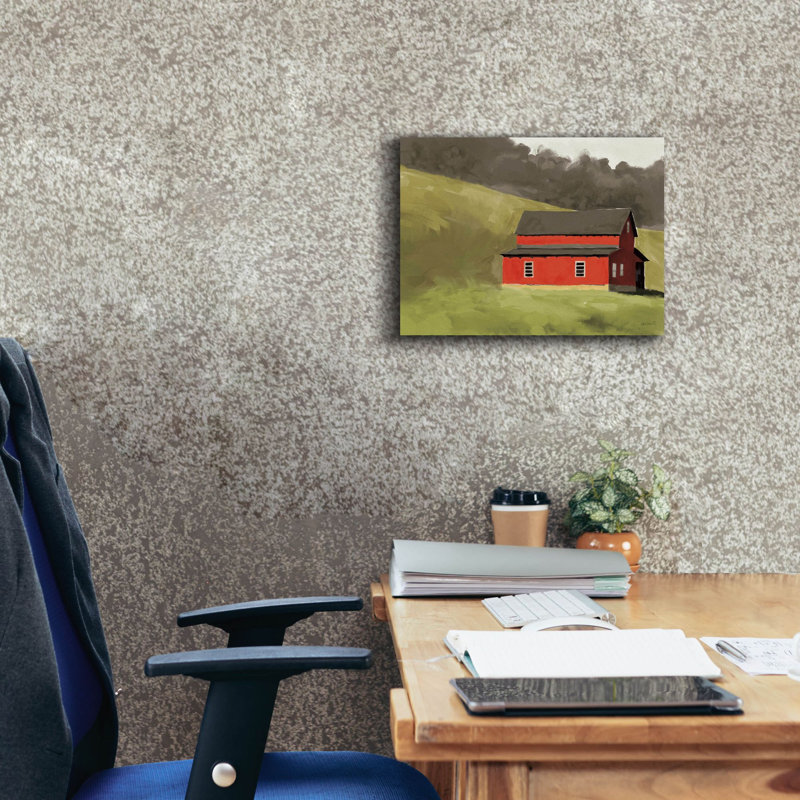 «Red Barn 1» par Anne Tavoletti, art mural sur toile, H 12 po x l 16 po x P 0,75 po