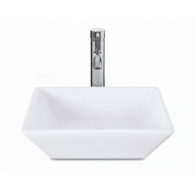 Lavabo vasque carré en céramique blanc pour meuble-lavabo, lavabo en porcelaine biseauté 16 po x 16 po avec robinet et bonde escamotable