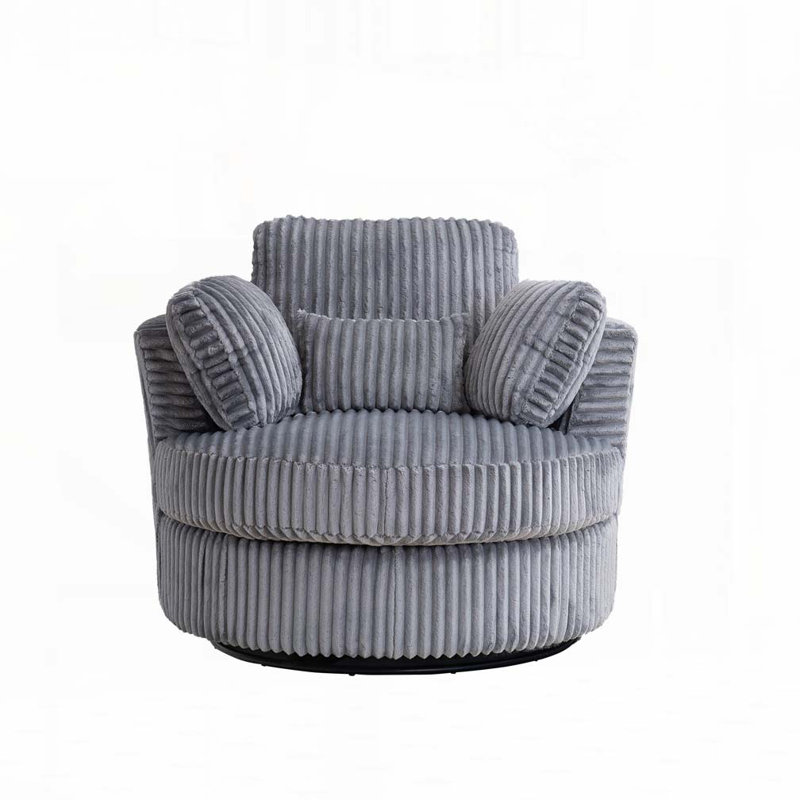 360 Degreed Swivel Accent Chair Modern Soft Plush Corduroy Round Barrel Chair For Living Room Bedroom With Pillows, Gray