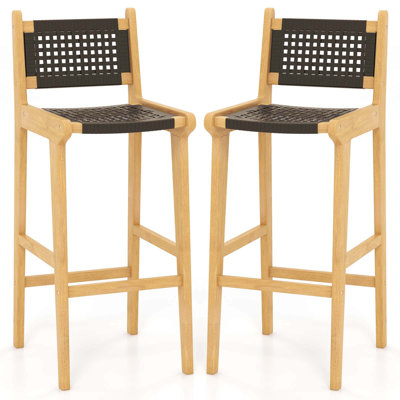 30" Teak Wood Bar Chair With Backrest & Footrest Bar Height Chair For Deck by Bay Isle Home