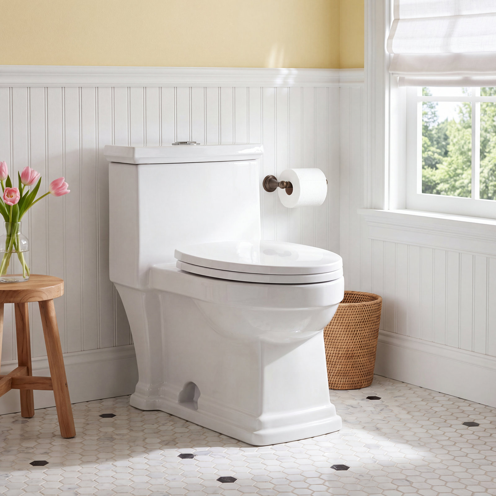 Voltaire 1-Piece Dual-Flush Toilet, Top, Glossy White