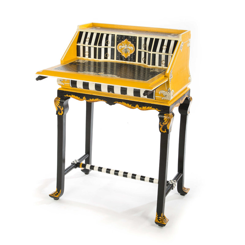 Handpainted Black Worker Bee 28" Writing Desk with Brass Accents