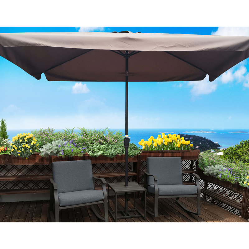 Parasol de marché rectangulaire de 10 pi x 6,5 pi avec manivelle et inclinaison à bouton-poussoir pour jardin de piscine