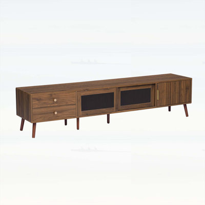 Wood-Grain Entertainment Center with Storage Cabinets,Media Console Table