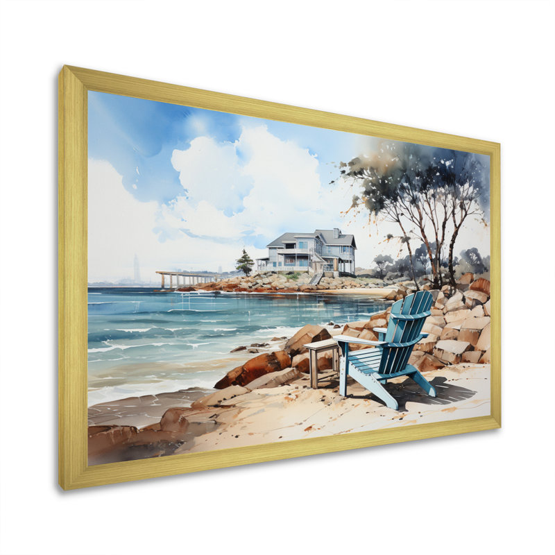 " Port Harbor Reflections XIII ", 12" H x 20" W x 1" D, Gold Picture Framed