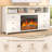 Farmhouse Fireplace TV Stand For Tvs Up To 65 Inch, LED Light Entertainment Center With Multifunctional Electric Fireplace, TV Console Cabinet With 3 Flame Effect & 6 Drawers For Living Room-2126476451