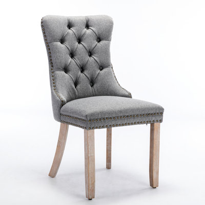 Chaise de salle à manger moderne en lin avec structure en bois massif et mousse haute densité grise Sw6801gy
