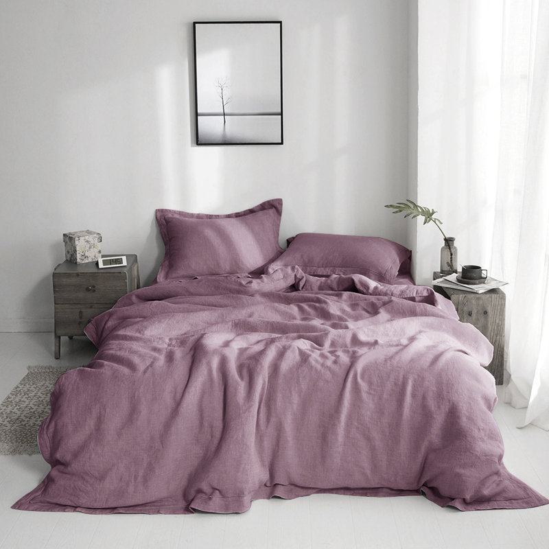 100% Linen Duvet Cover Set, Queen Duvet Cover + 2 Shams, Purple