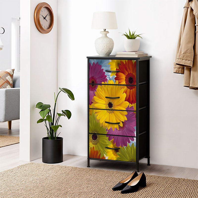 4 Drawer Dresser for Bedroom, Narrow Chest of Drawers, Wooden Top and Study Iron Frame 18"x37.5"-(WxH)