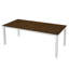 Table de salle à manger extensible de 59 à 77 po pour 4 à 6 personnes, plateau en bois aggloméré peint, table de cuisine de style campagne moderne, pieds en bois d'hévéa massif, peu encombrant pour la cuisine, la salle à manger, le plateau brun et la base beige-1196565961