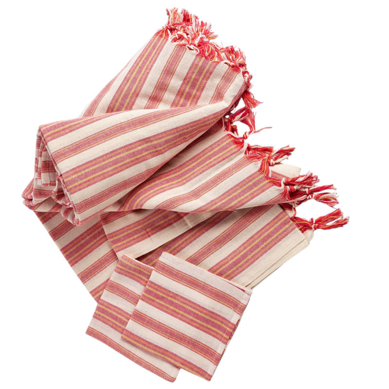 Nappes 71 po x 95 po en coton rayé rouge et blanc