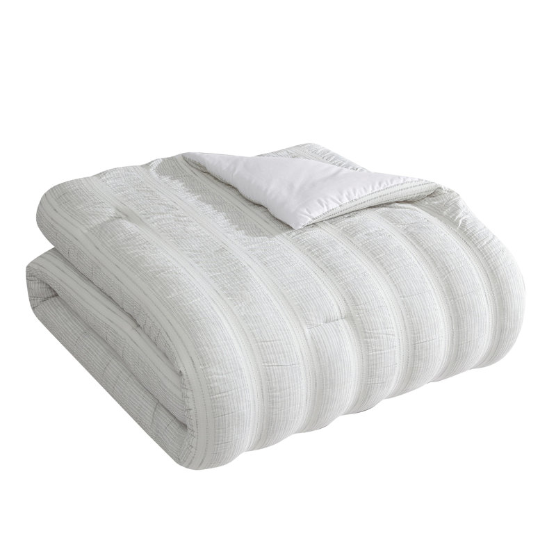 Aria White and Grey Seersucker Striped Full/Queen Comforter Set