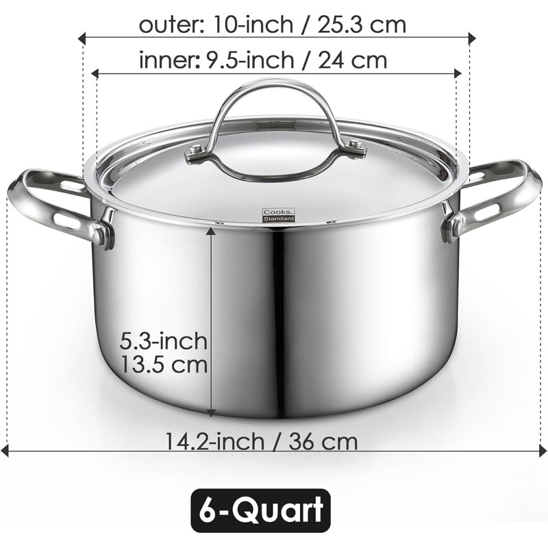 6-Quart Stainless Steel Round Stock Pot with Lid